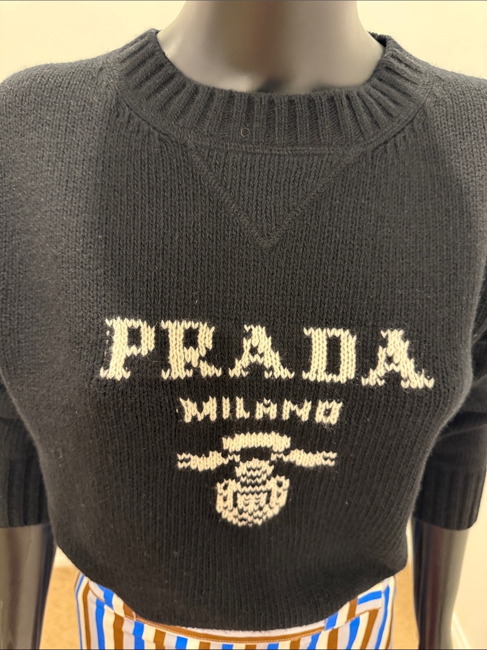 PRADA Iconic classic Logo Intarsia Black Knit Sweater IT 40 Worn Once - Picture 5 of 11